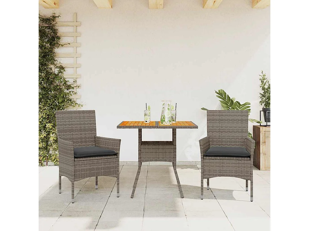 Motta Sant'Anastasia  Ensemble à manger de jardin et coussins 3 pcs gris rotin acacia