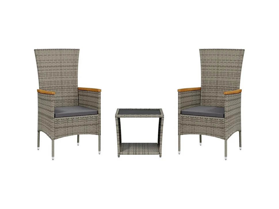 Philippe-Alexis  Ensemble à manger de jardin 3 pcs coussins gris résine tressée