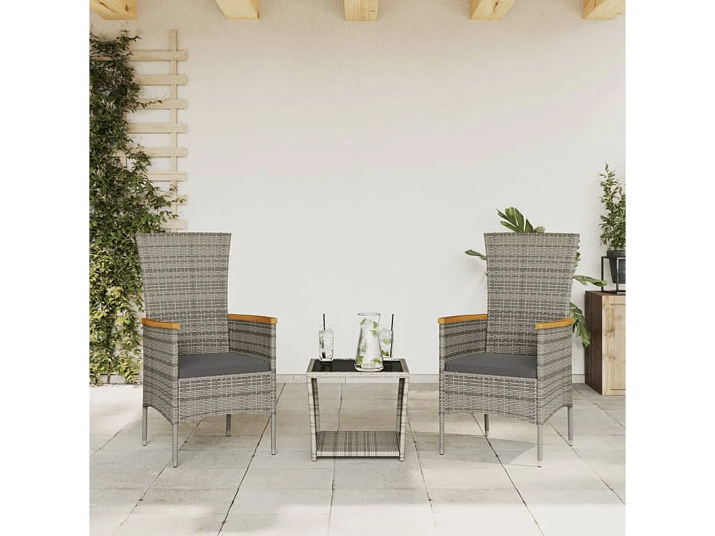 Philippe-Alexis  Ensemble à manger de jardin 3 pcs coussins gris résine tressée