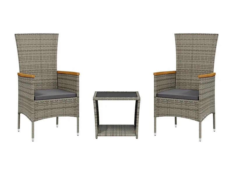 Philippe-Alexis  Ensemble à manger de jardin 3 pcs coussins gris résine tressée