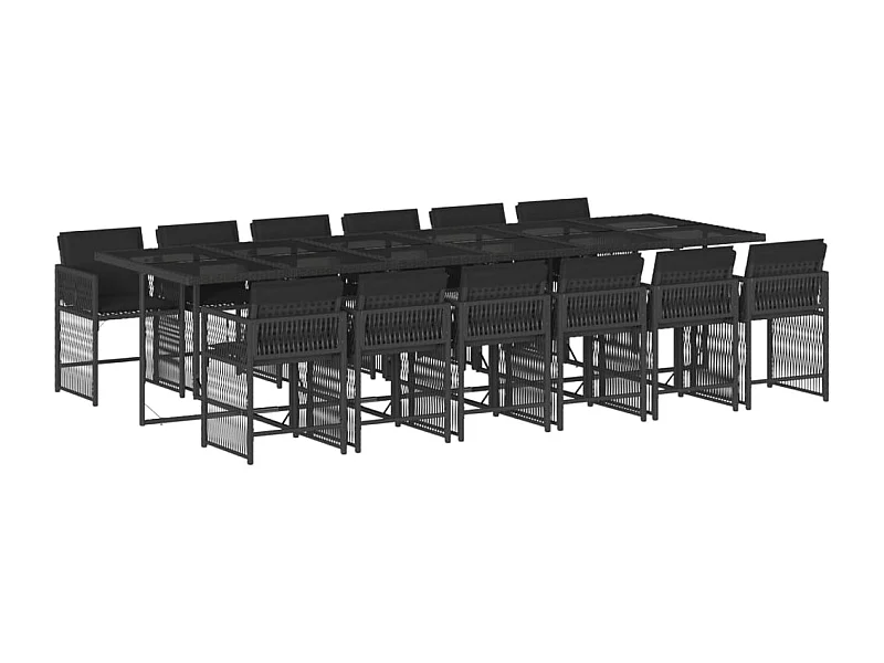 Jeffersontown  Set comedor de jardín con cojines 13 pzas ratán sintético negro