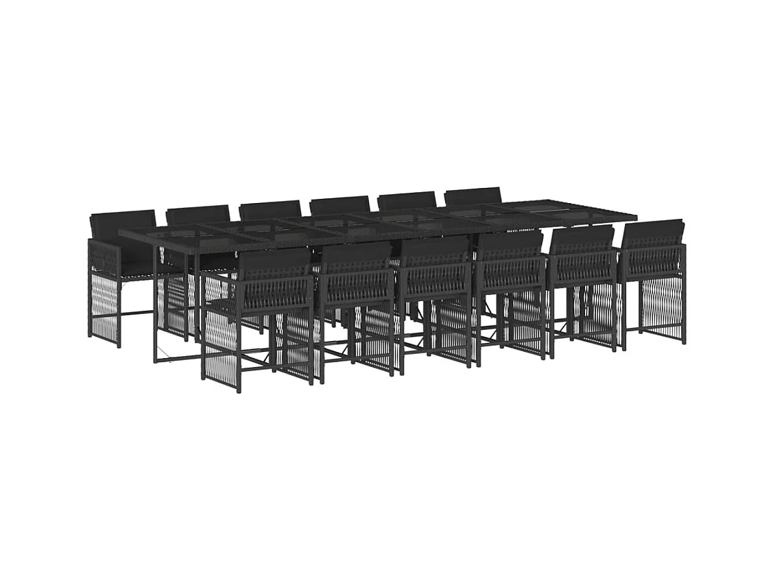Jeffersontown  Set comedor de jardín con cojines 13 pzas ratán sintético negro