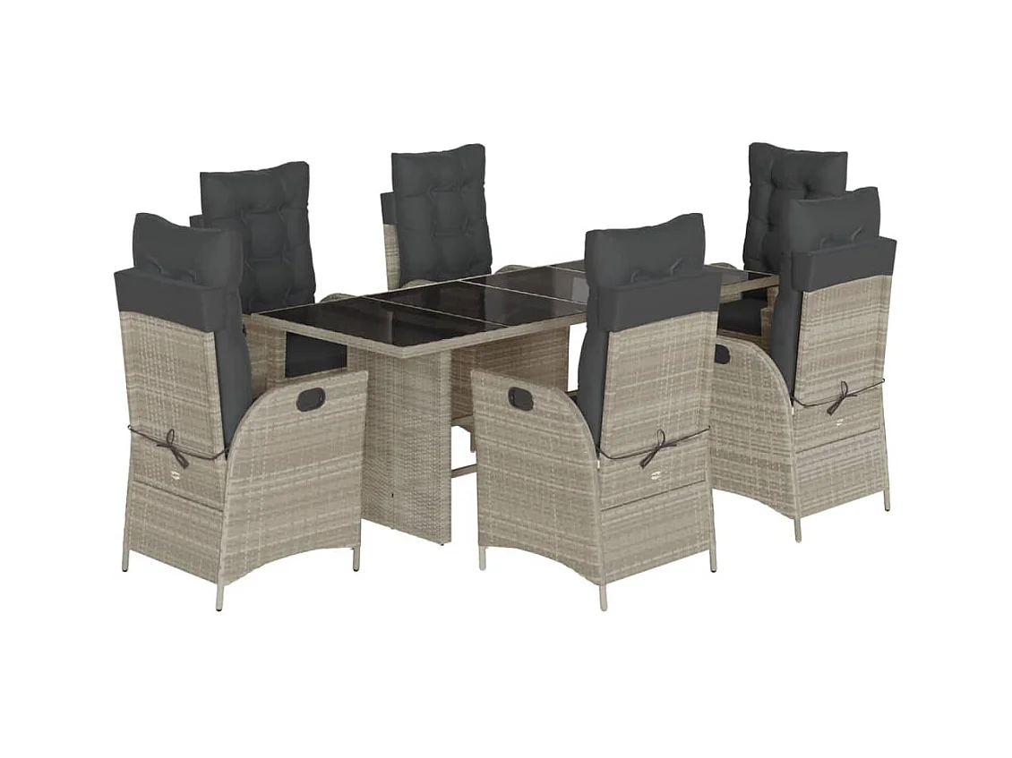 Emory  Ensemble à manger de jardin et coussins 7 pcs gris clair rotin