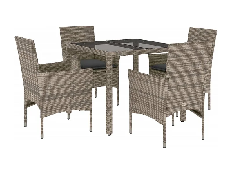 Stafford Springs  5-delige Tuinset met kussens poly rattan en glas grijs