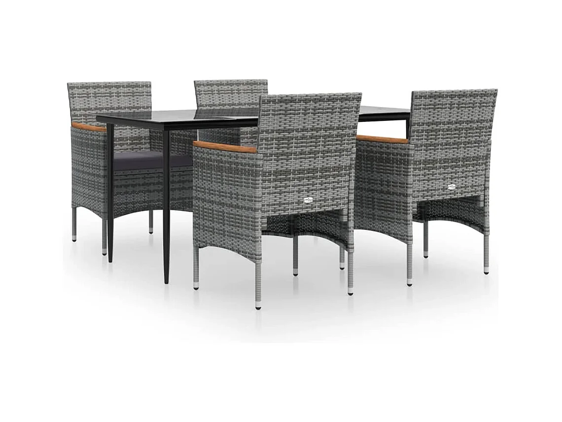 Frynjal  Ensemble à manger de jardin et coussins 5pcs Gris/noir
