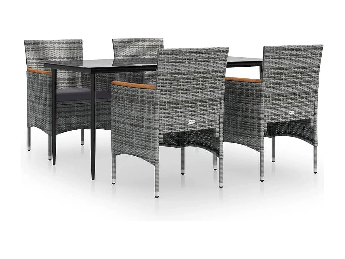 Frynjal  Ensemble à manger de jardin et coussins 5pcs Gris/noir