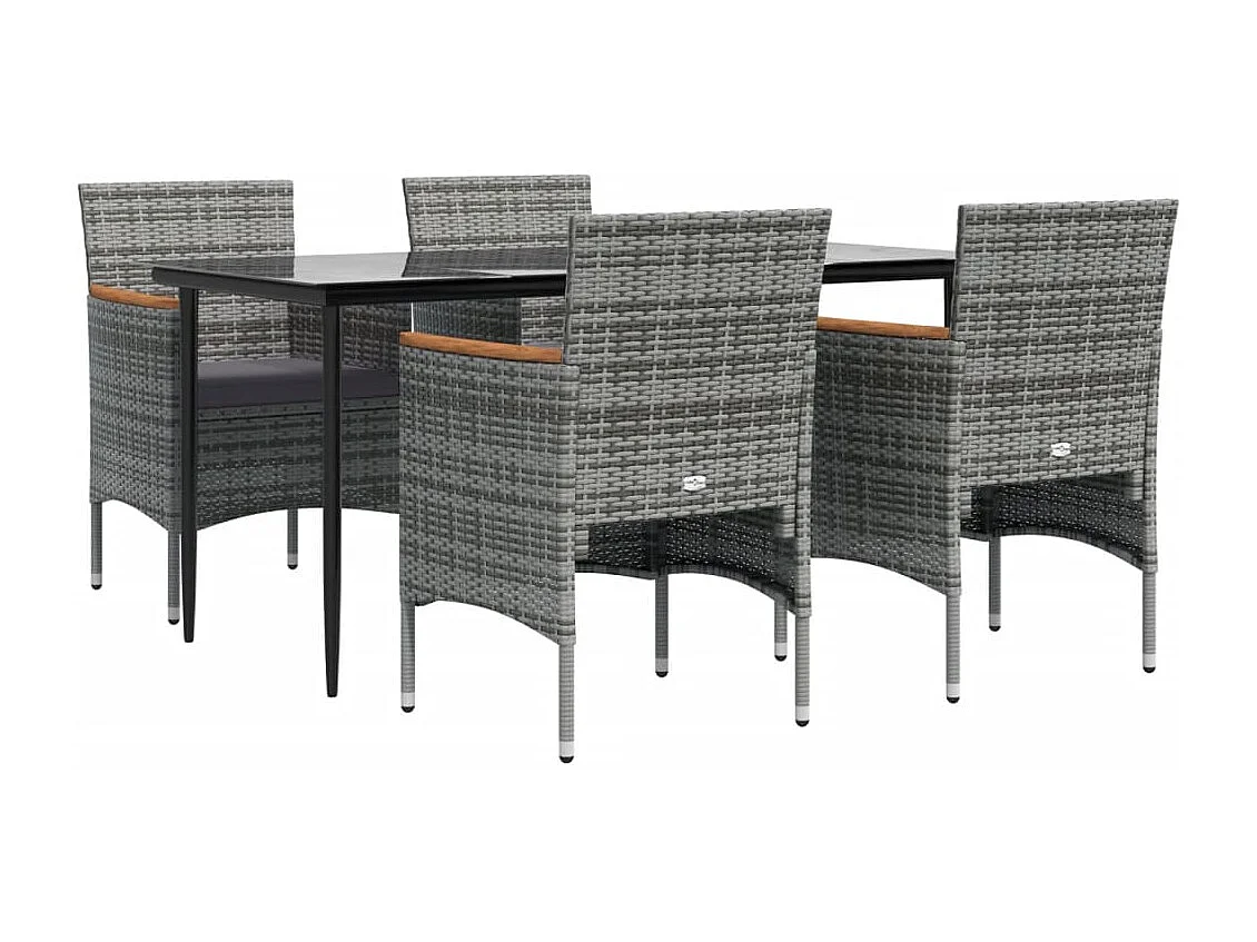 Frynjal  Ensemble à manger de jardin et coussins 5pcs Gris/noir