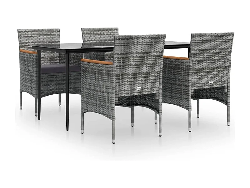 Frynjal  Ensemble à manger de jardin et coussins 5pcs Gris/noir