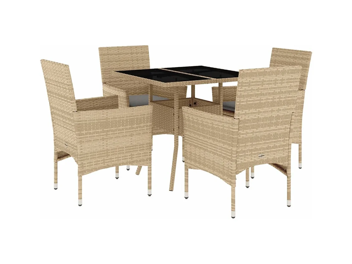 Yorba Linda  5-delige Tuinset met kussens poly rattan en glas beige