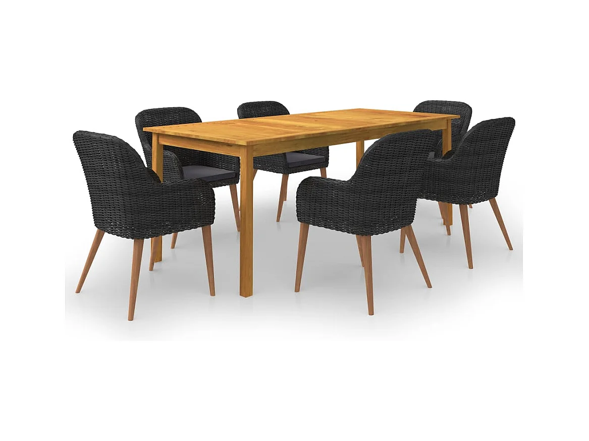 Jostir  Ensemble à manger de jardin 7 pcs Noir