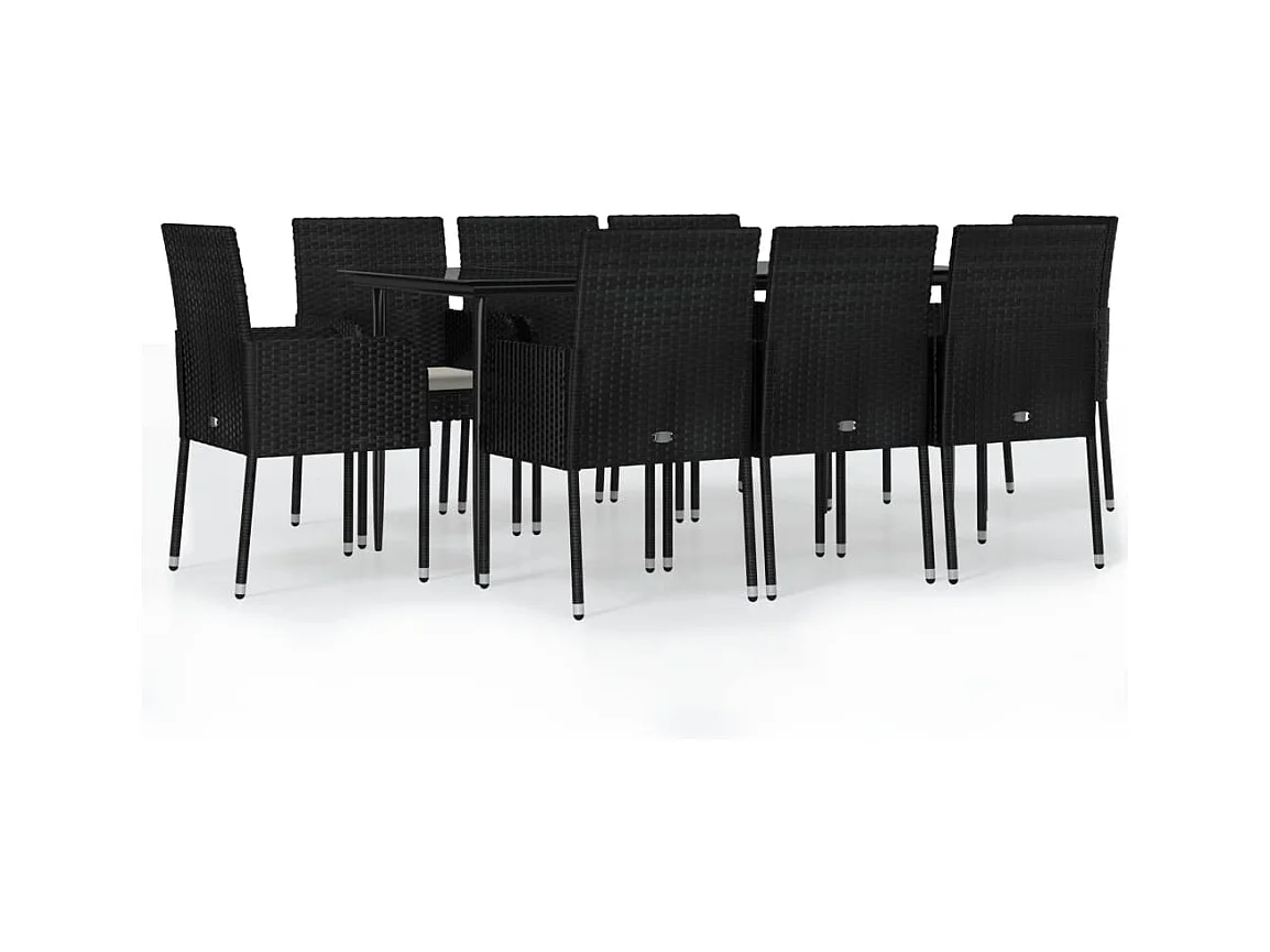Santo Stefano di Camastra  Ensemble à manger jardin 9pcs et coussins noir résine tressée