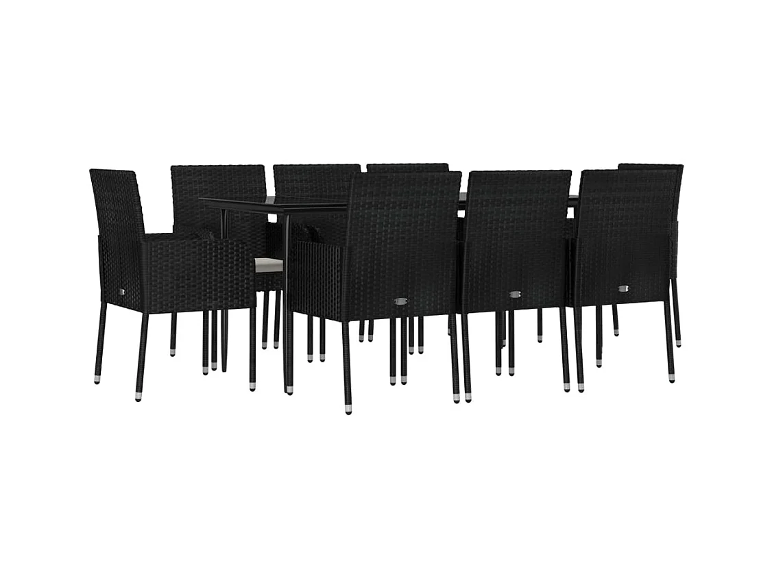 Santo Stefano di Camastra  Ensemble à manger jardin 9pcs et coussins noir résine tressée