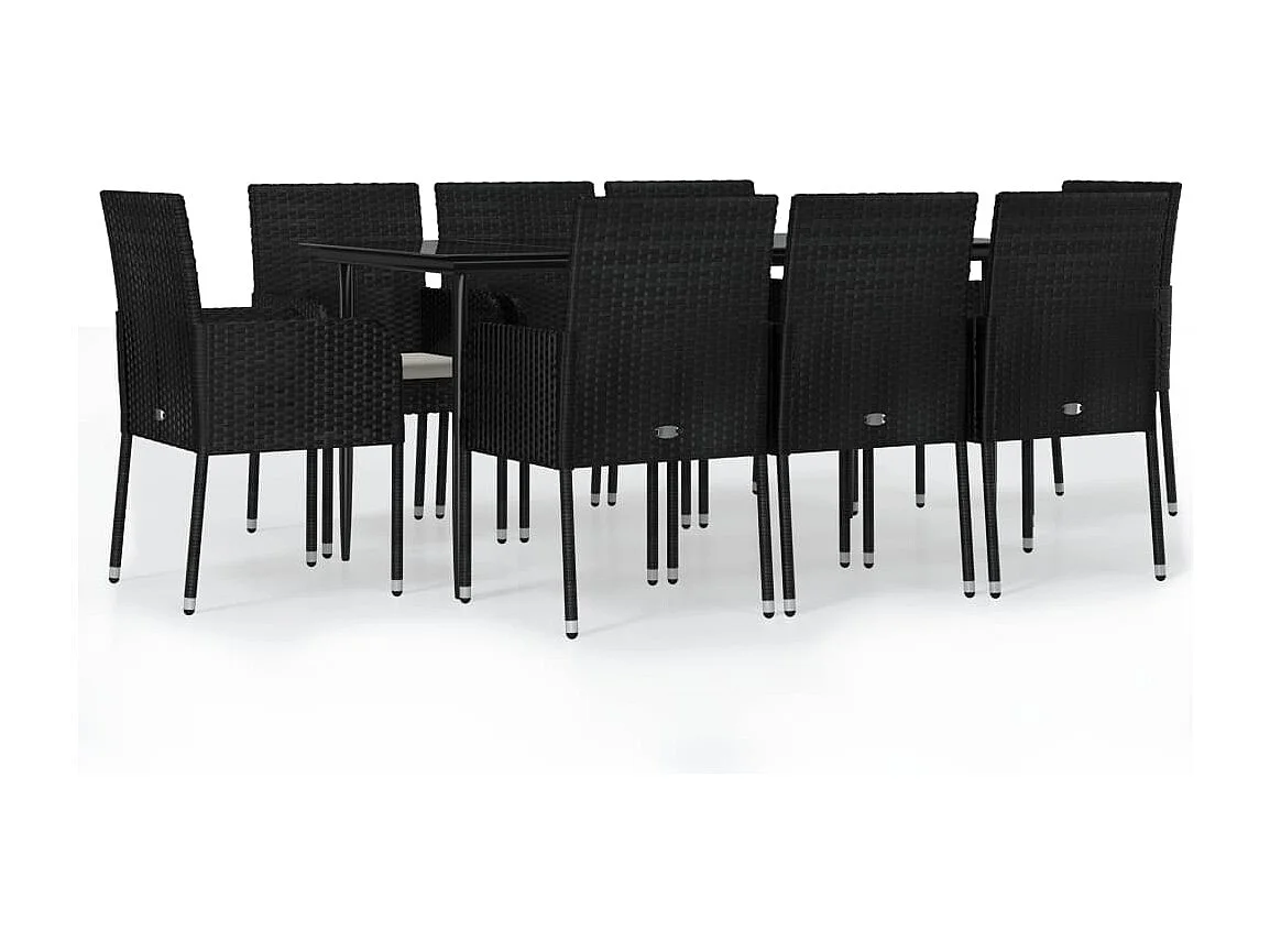 Santo Stefano di Camastra  Ensemble à manger jardin 9pcs et coussins noir résine tressée