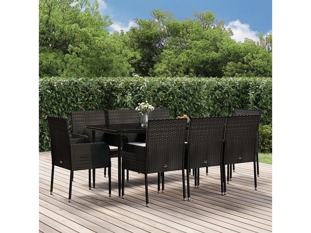 Santo Stefano di Camastra  Ensemble à manger jardin 9pcs et coussins noir résine tressée