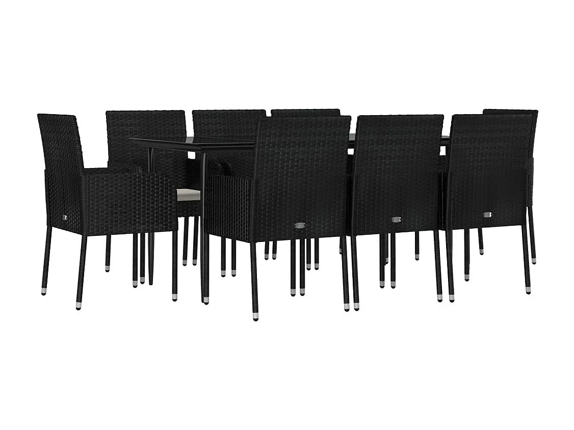 Santo Stefano di Camastra  Ensemble à manger jardin 9pcs et coussins noir résine tressée