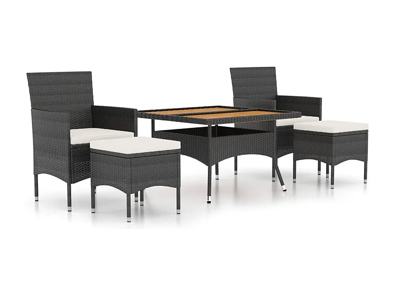 Mila  Ensemble à manger de jardin 5 pcs Résine tressée et acacia Noir