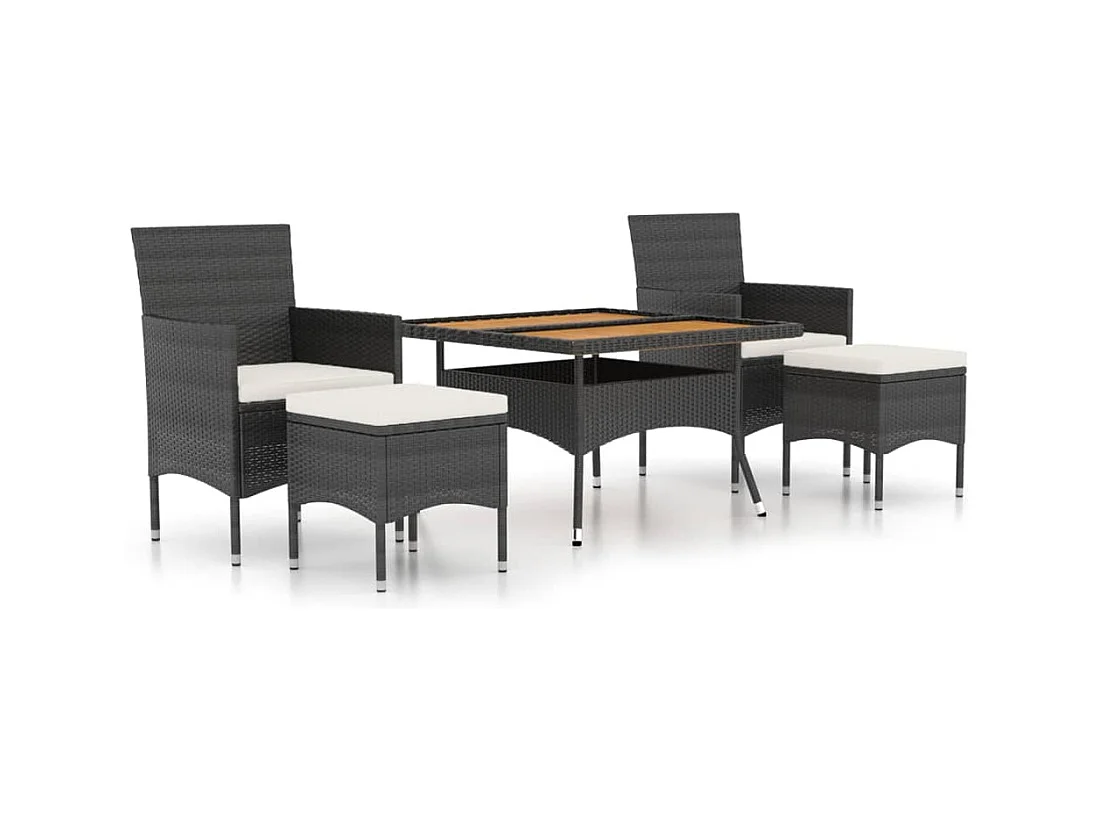 Mila  Ensemble à manger de jardin 5 pcs Résine tressée et acacia Noir