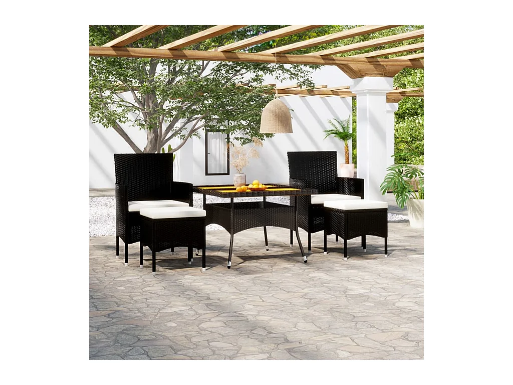 Mila  Ensemble à manger de jardin 5 pcs Résine tressée et acacia Noir
