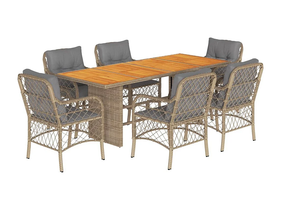 Fort Bragg  Set comedor de jardín 7 pzas con cojines ratán sintético beige