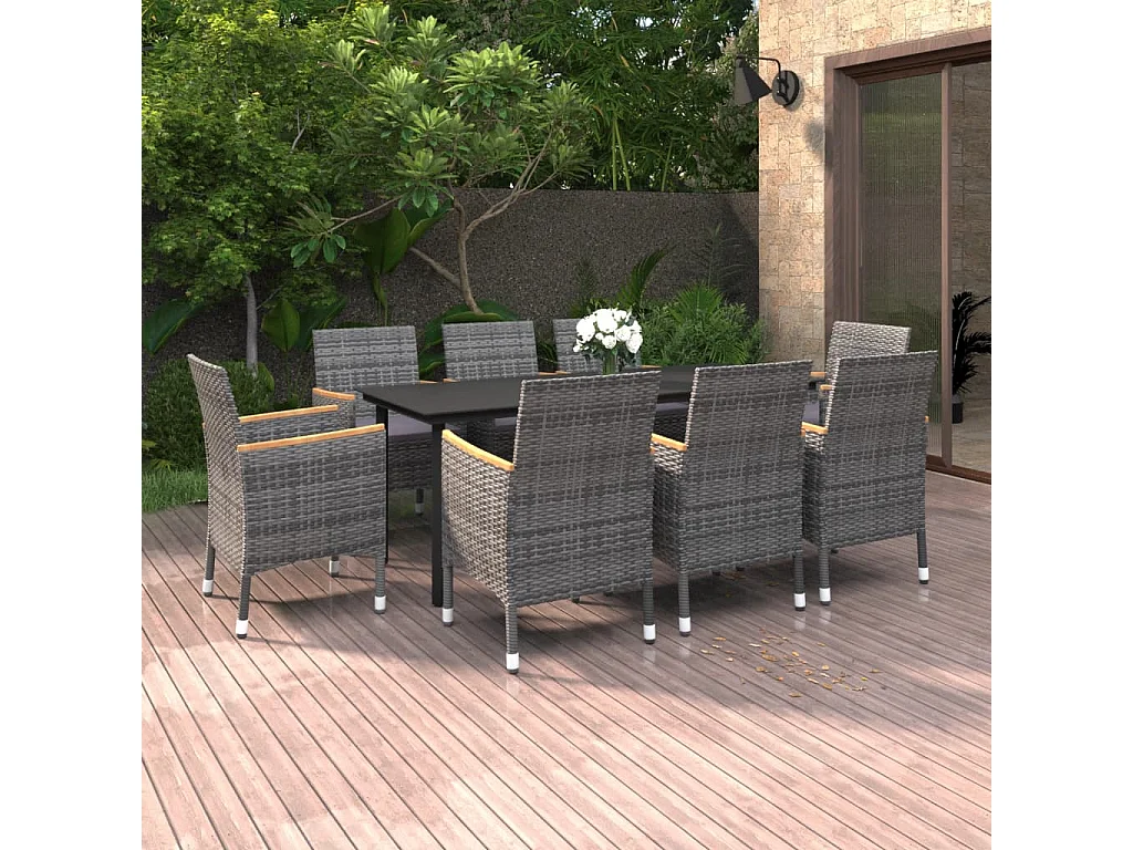 Prolenta Premium -  Ensemble à manger de jardin coussins 9 pcs Résine tressée Verre