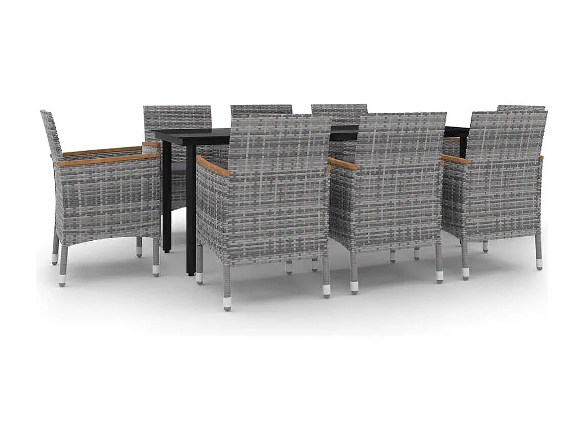 Prolenta Premium -  Ensemble à manger de jardin coussins 9 pcs Résine tressée Verre