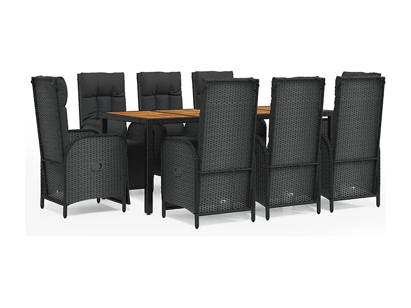 Afragola  Ensemble à manger jardin 9pcs et coussins noir résine tressée