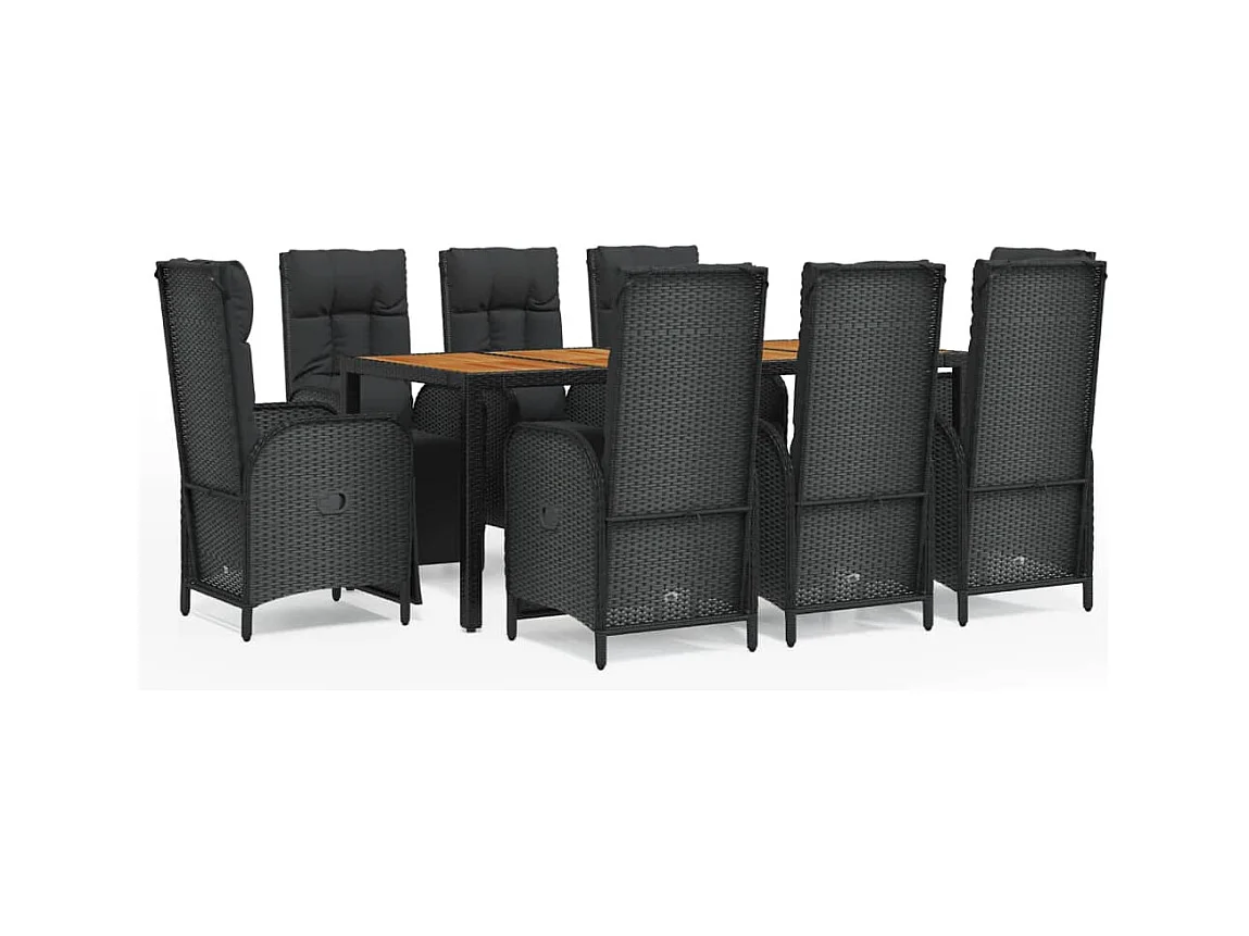 Afragola  Ensemble à manger jardin 9pcs et coussins noir résine tressée