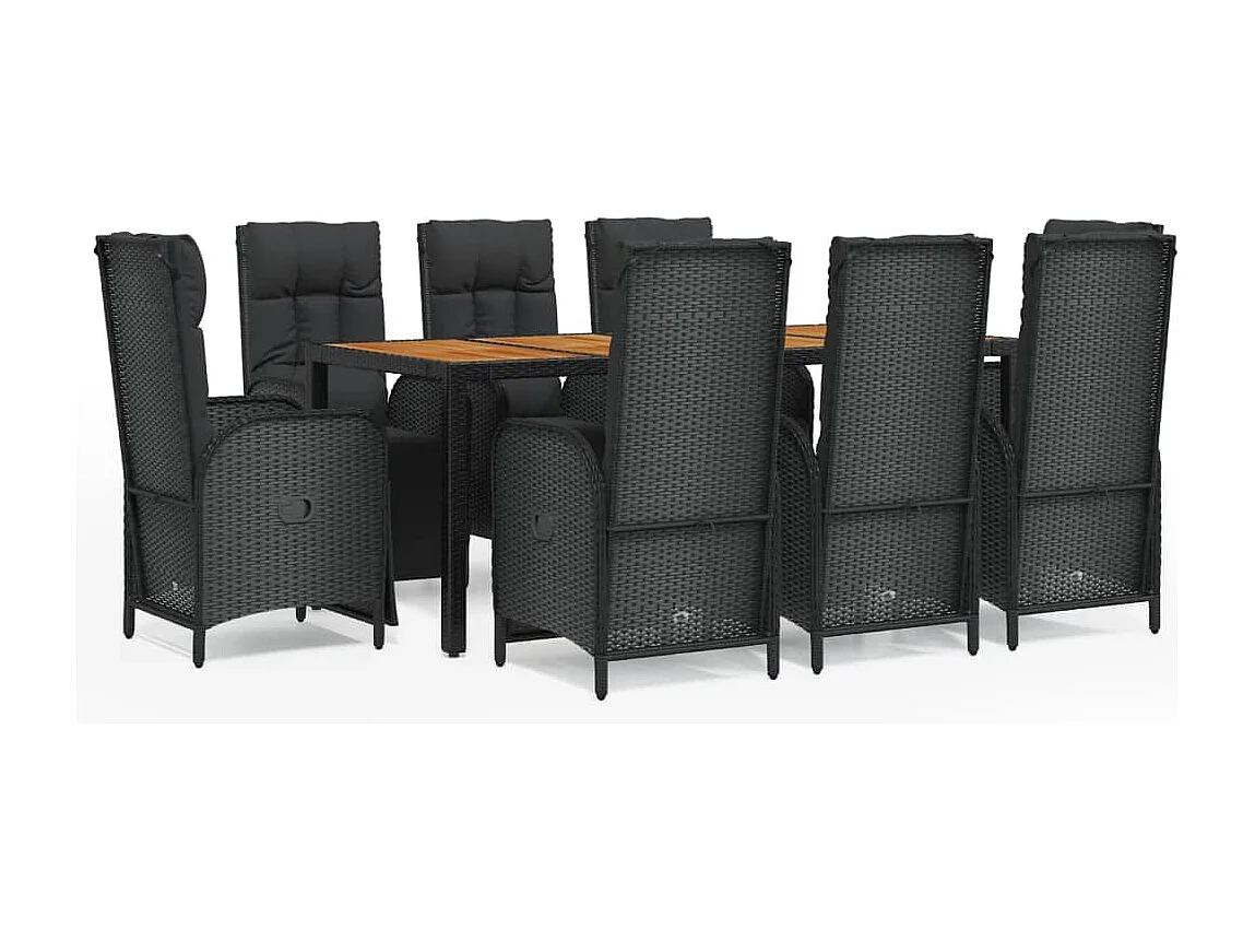 Afragola  Ensemble à manger jardin 9pcs et coussins noir résine tressée