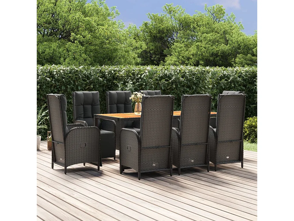 Afragola  Ensemble à manger jardin 9pcs et coussins noir résine tressée