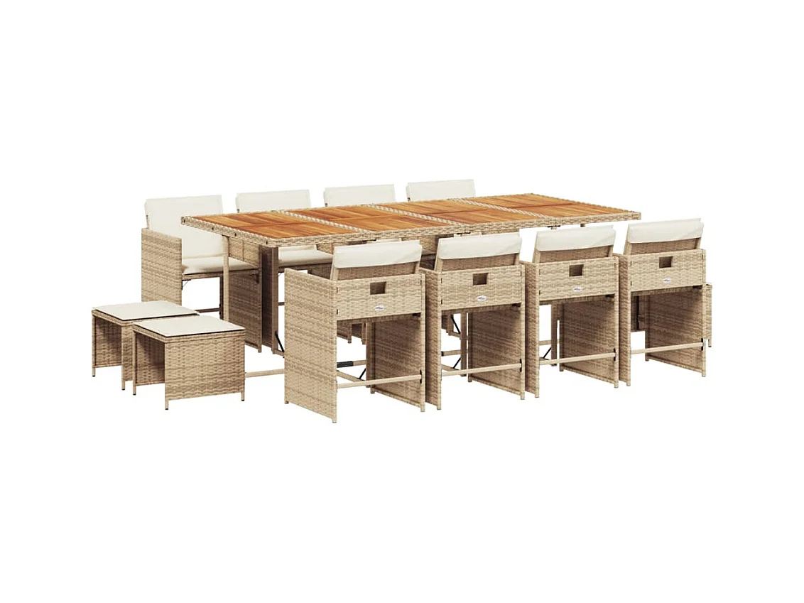 Zenn  13-delige Tuinset met kussens poly rattan beige