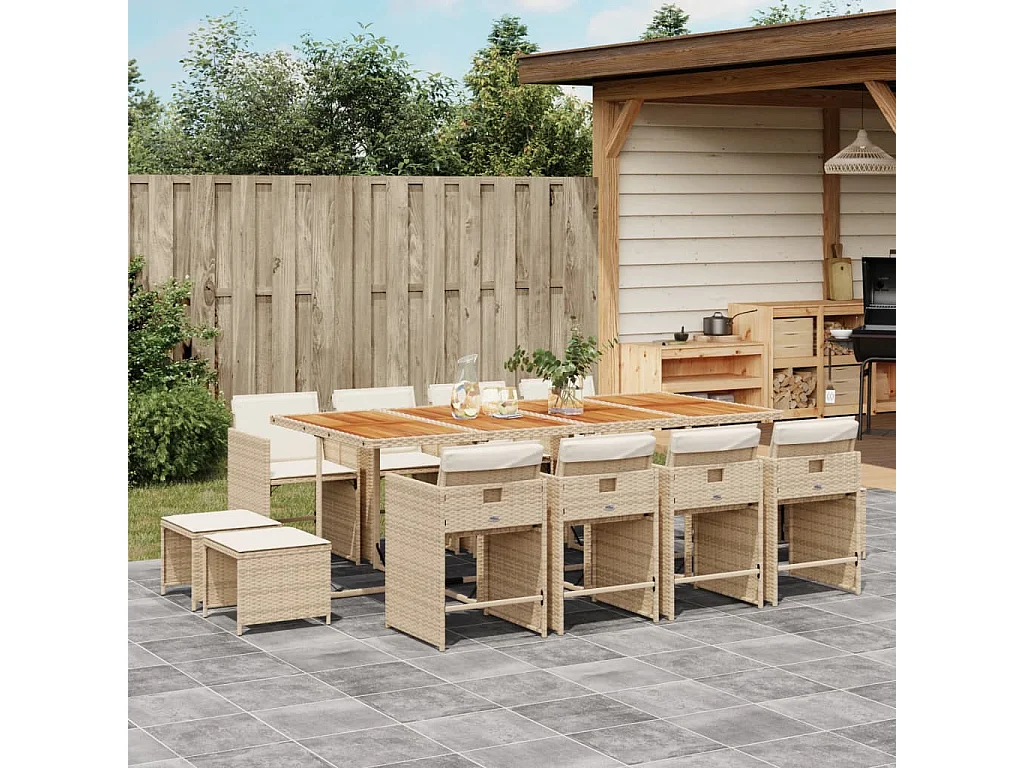 Zenn  13-delige Tuinset met kussens poly rattan beige