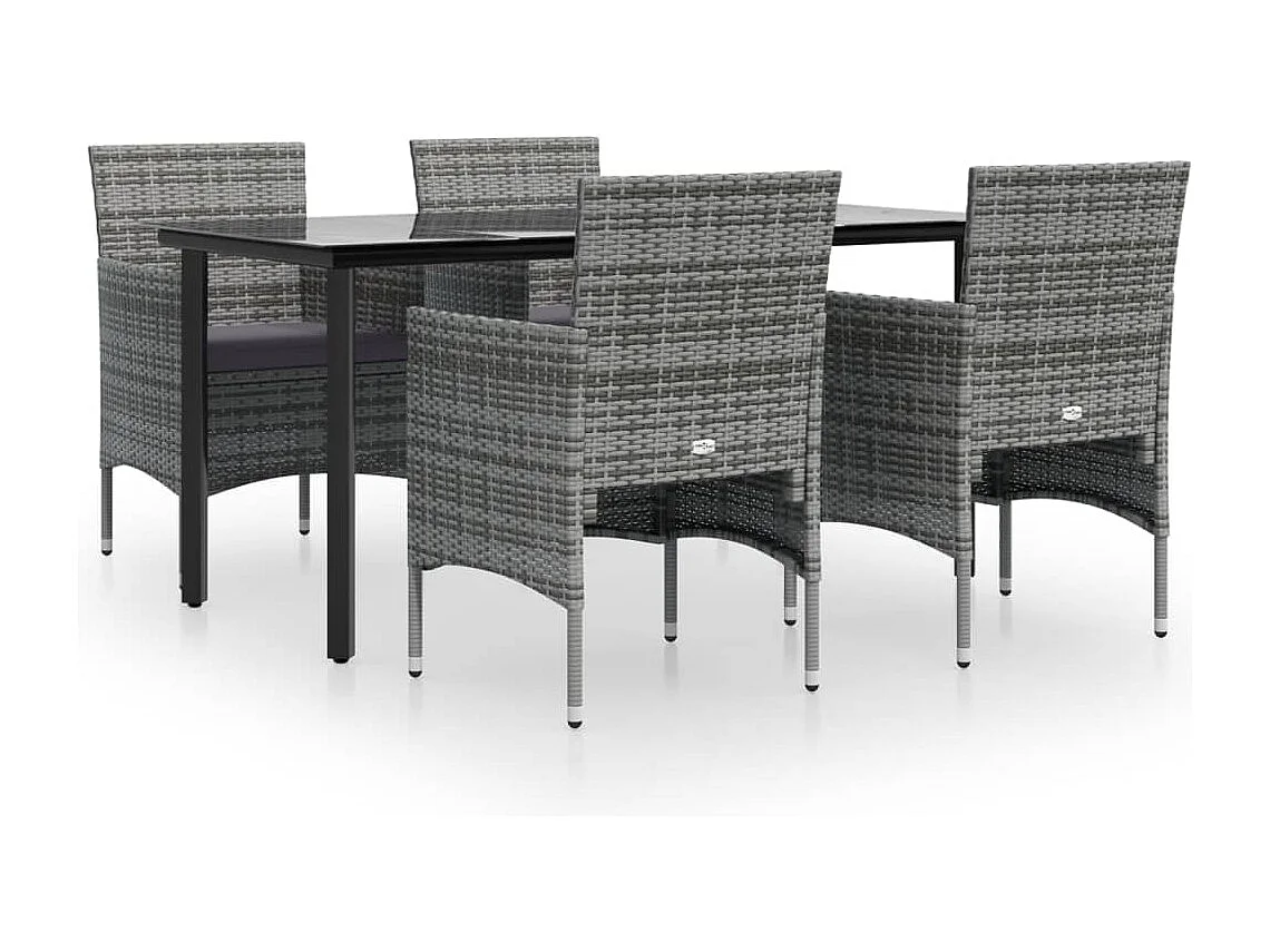 Hillsboro  Ensemble à manger de jardin et coussins 5pcs Gris/noir