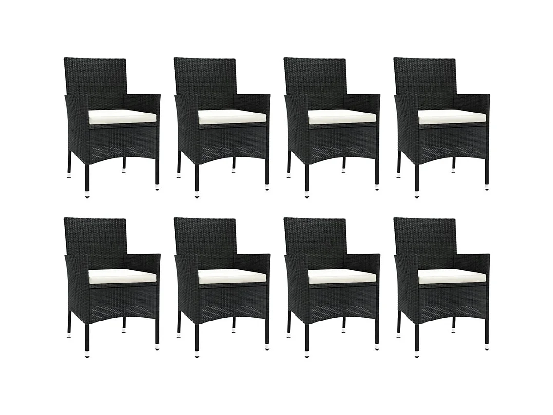 Vagnar  Set de comedor de jardín 9 pzas y cojines ratán sintético negro