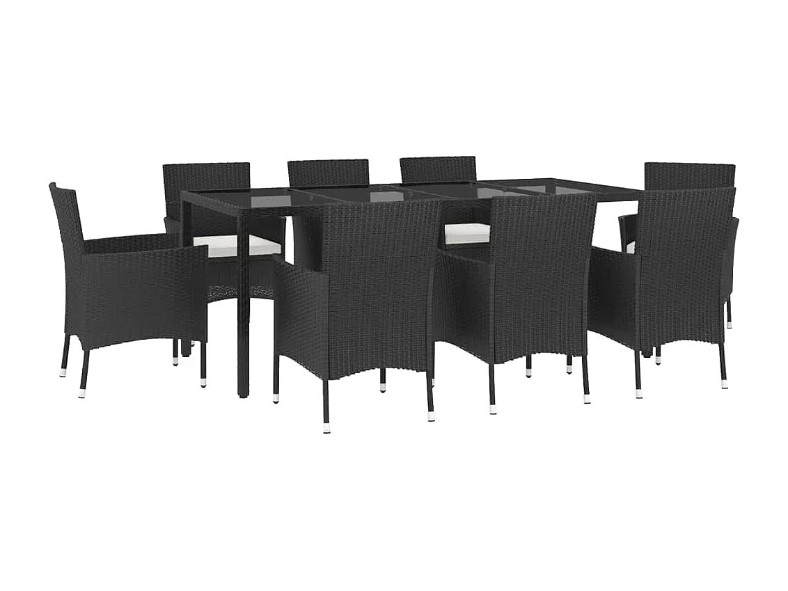 Vagnar  Ensemble à manger jardin 9pcs et coussins noir résine tressée