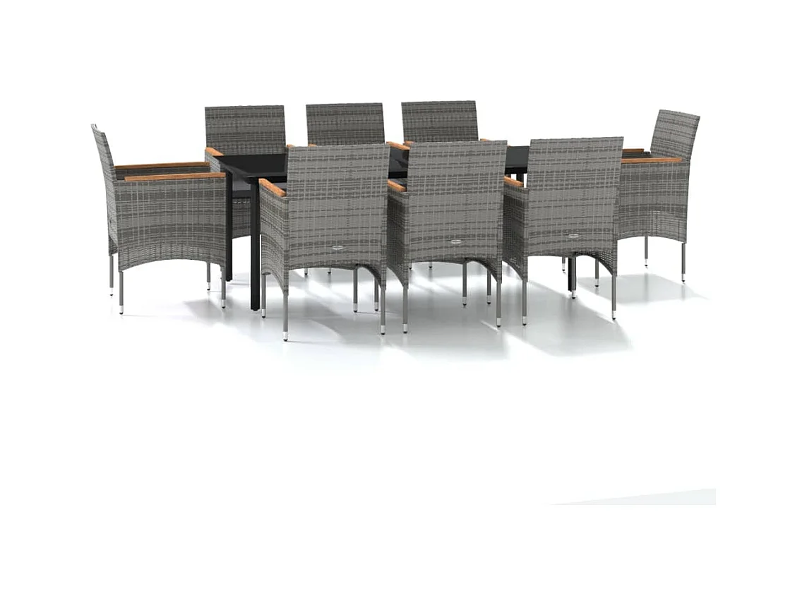 Union  Ensemble à manger de jardin et coussins 9 pcs Gris et noir