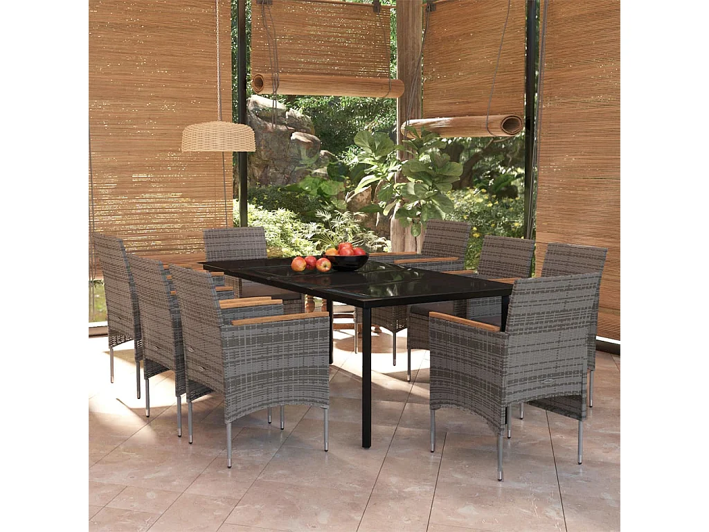 Union  Ensemble à manger de jardin et coussins 9 pcs Gris et noir