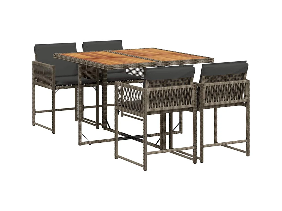 Sharif  Ensemble à manger de jardin 5 pcs coussins gris résine tressée