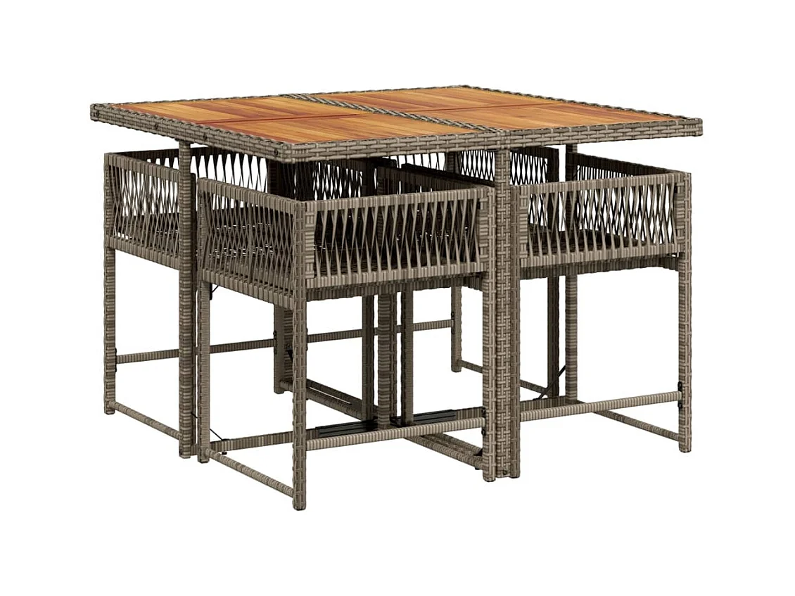 Sharif  Ensemble à manger de jardin 5 pcs coussins gris résine tressée