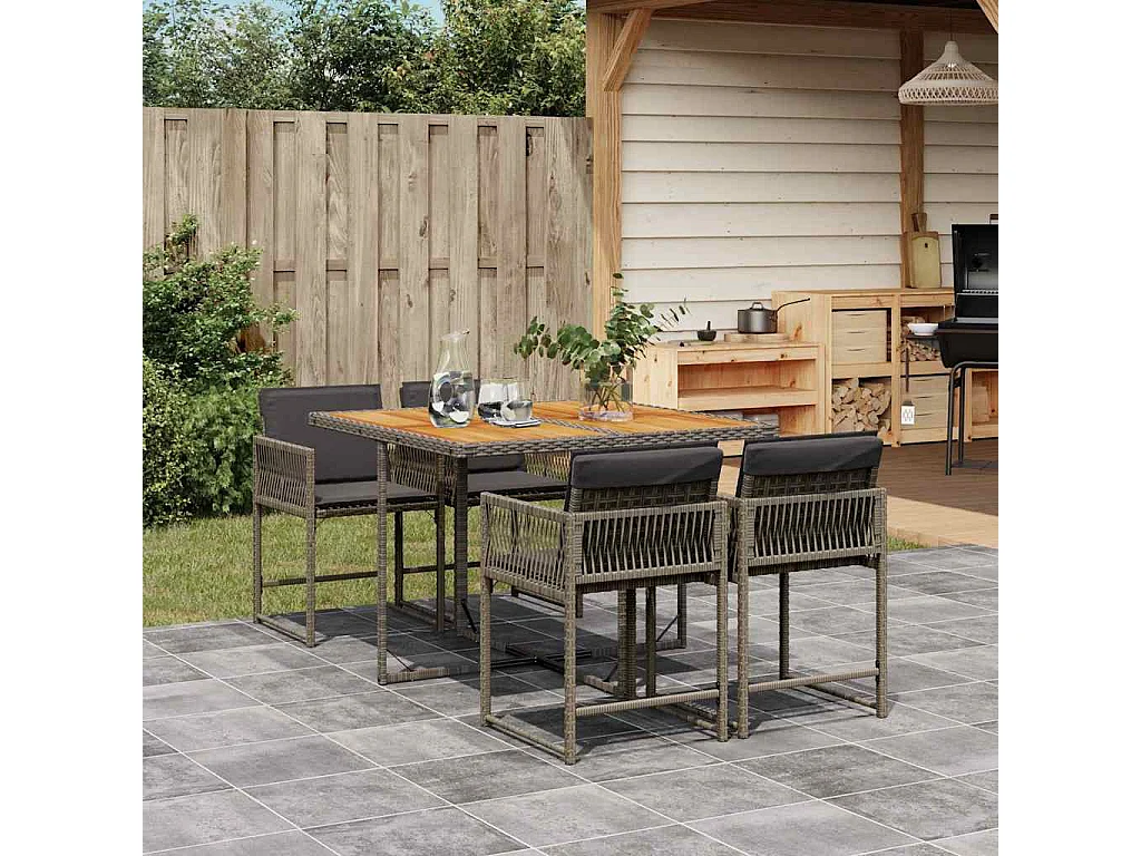 Sharif  Ensemble à manger de jardin 5 pcs coussins gris résine tressée