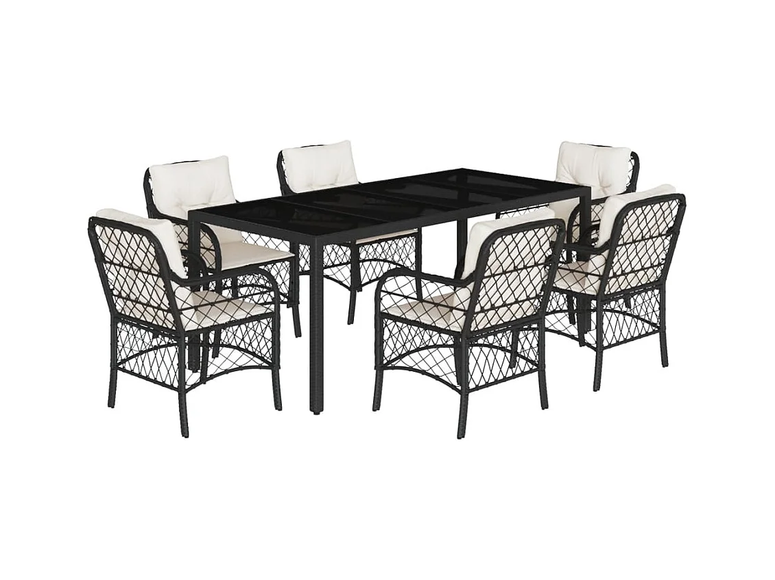 Harmelen  7-delige Tuinset met kussens poly rattan zwart