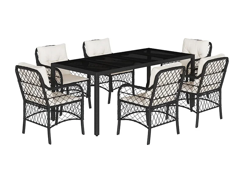 Harmelen  Ensemble à manger de jardin coussins 7pcs Noir Résine tressée