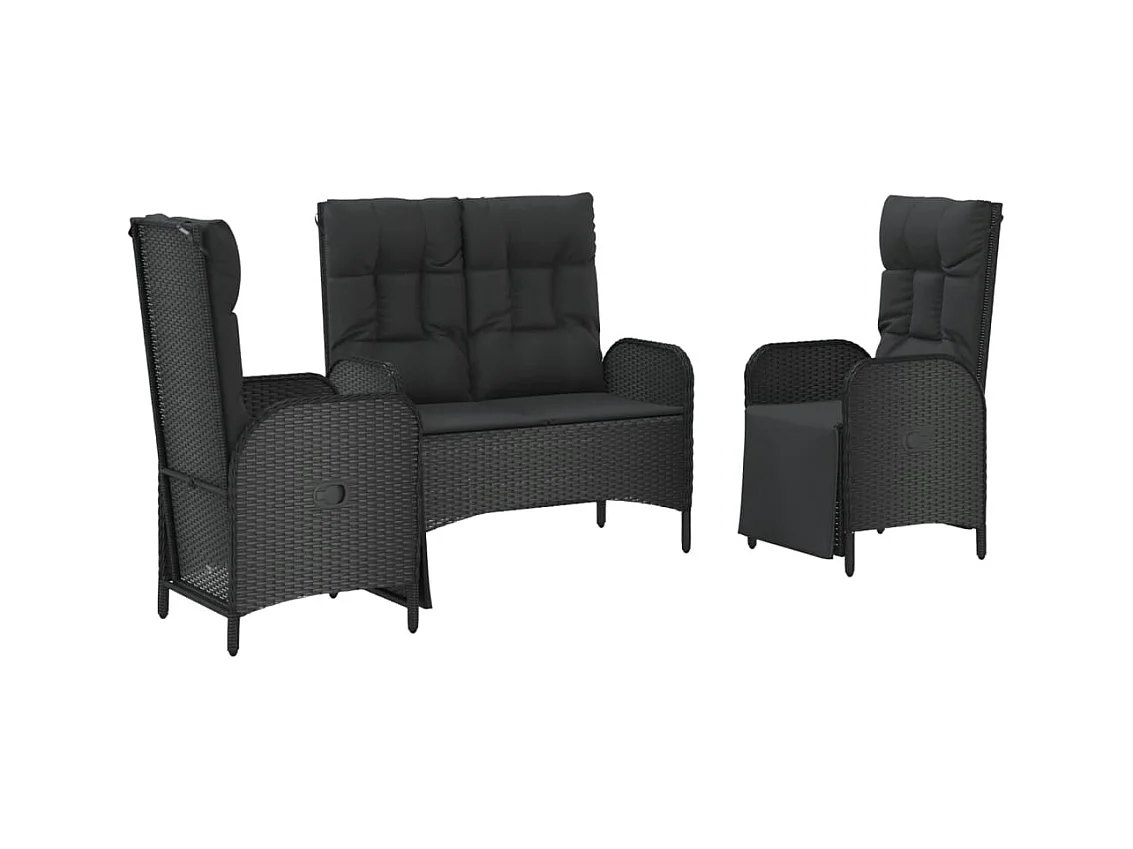 Holbaek  Ensemble à manger de jardin avec coussins 3 pcs Noir