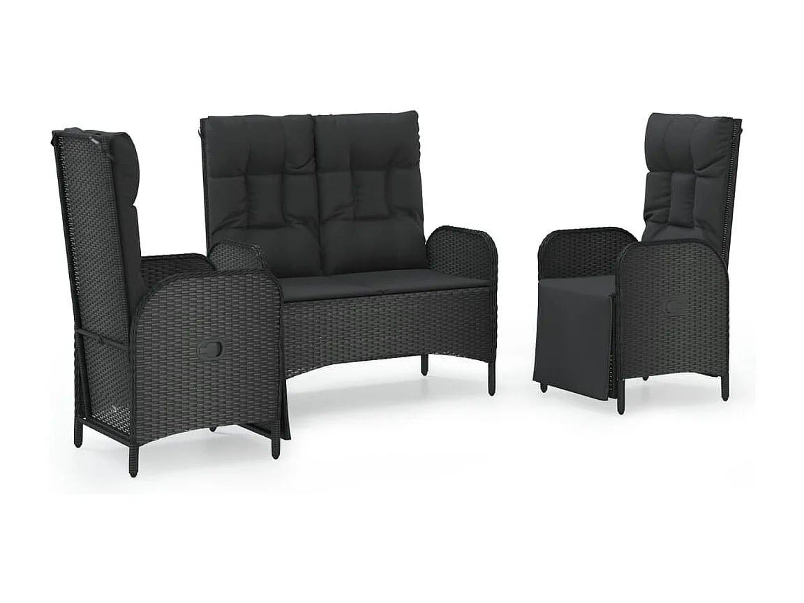 Holbaek  3-delige Tuinset met kussens poly rattan zwart