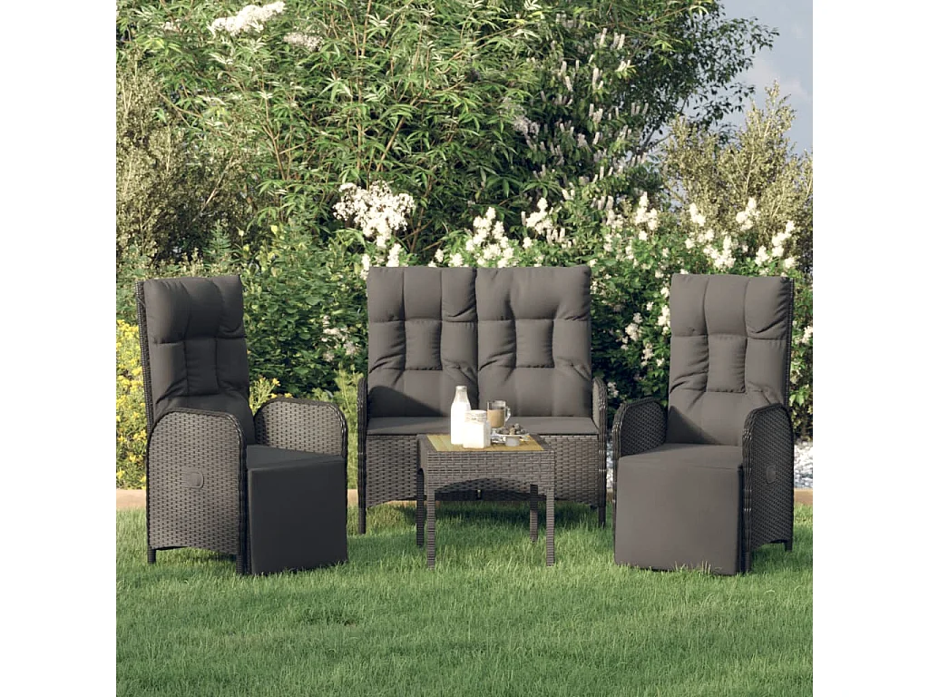 Holbaek  3-delige Tuinset met kussens poly rattan zwart