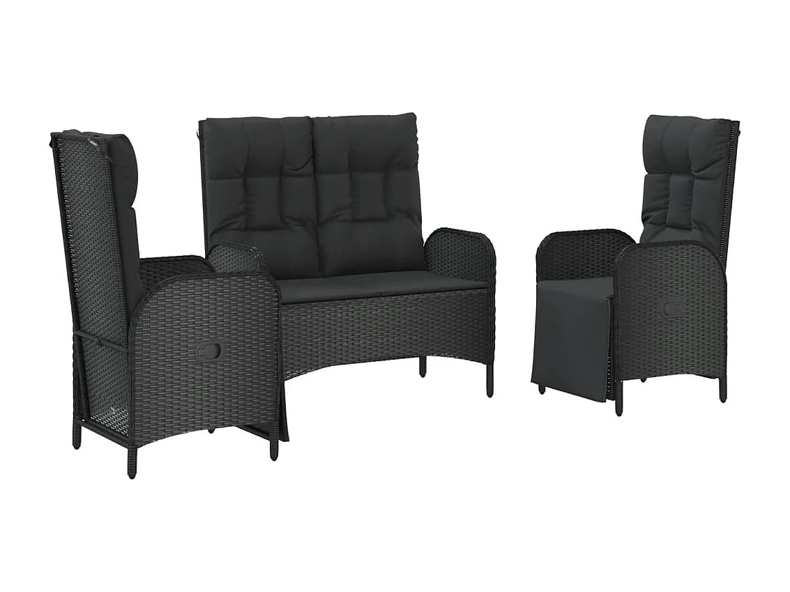 Holbaek  3-delige Tuinset met kussens poly rattan zwart