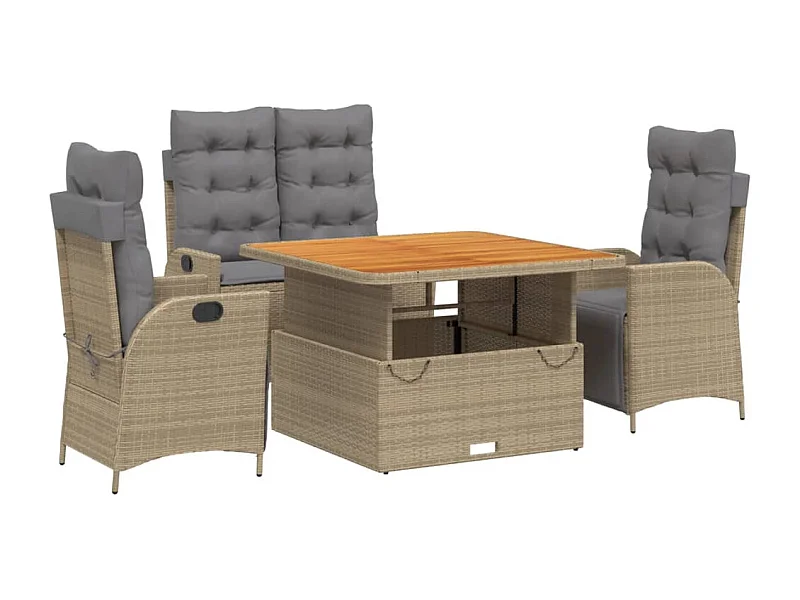 Arde  Set de comedor jardín con cojines 4 pzas ratán sintético beige