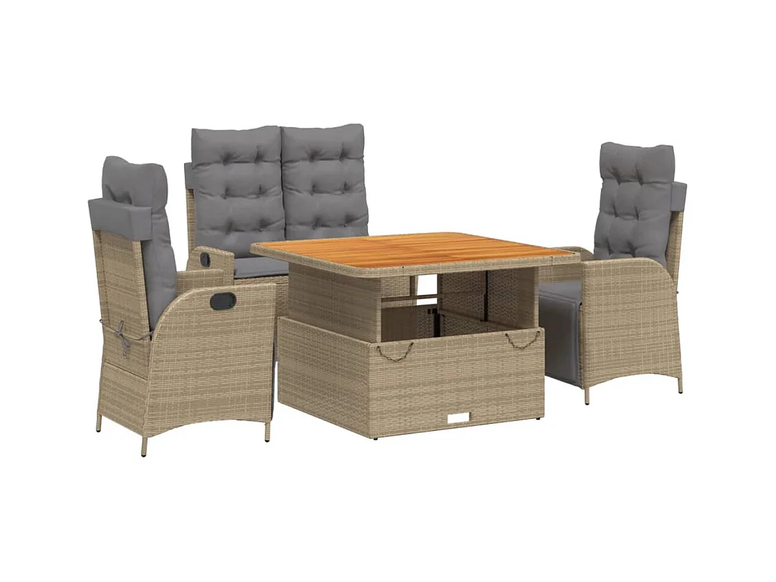 Arde  Ensemble à manger de jardin coussins 4 pcs beige résine tressée