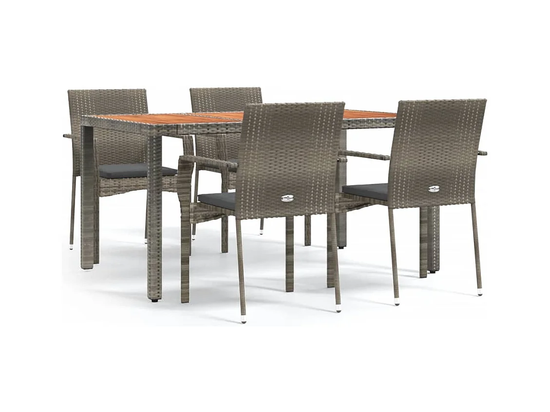 Tønder  Ensemble à manger de jardin 5 pcs coussins gris résine tressée