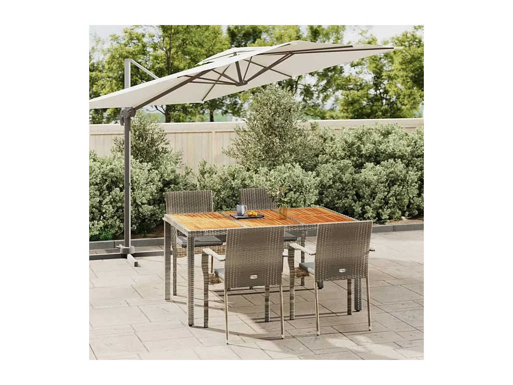 Tønder  Ensemble à manger de jardin 5 pcs coussins gris résine tressée