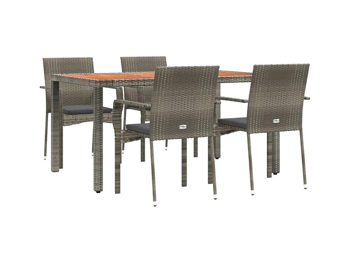 Tønder  Ensemble à manger de jardin 5 pcs coussins gris résine tressée